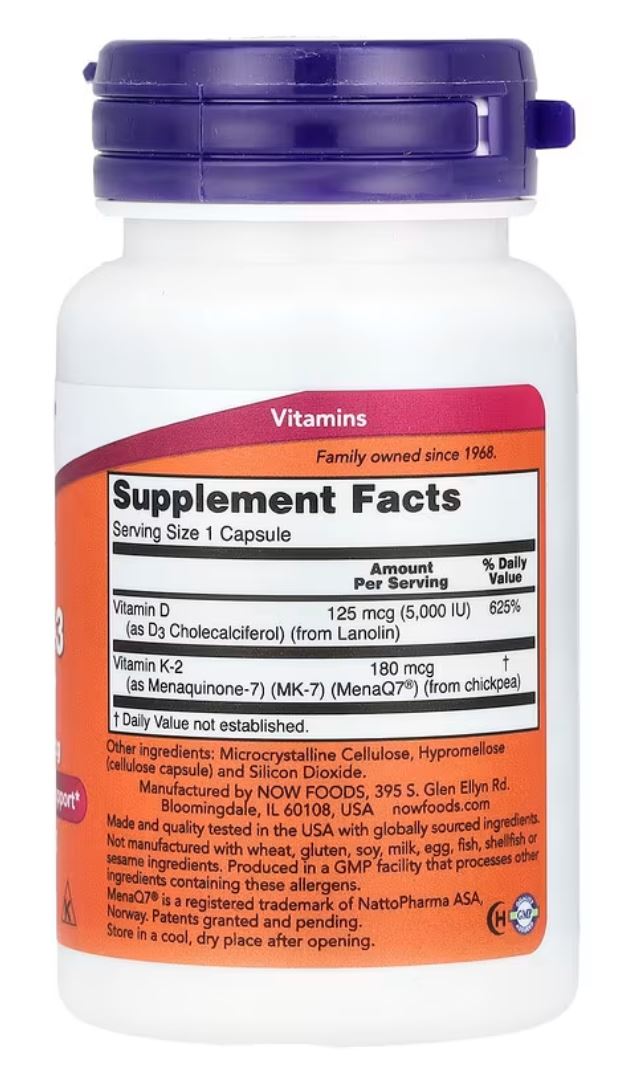 NOWFoods Vitamin D3 (5000IU) & K2 60 caps