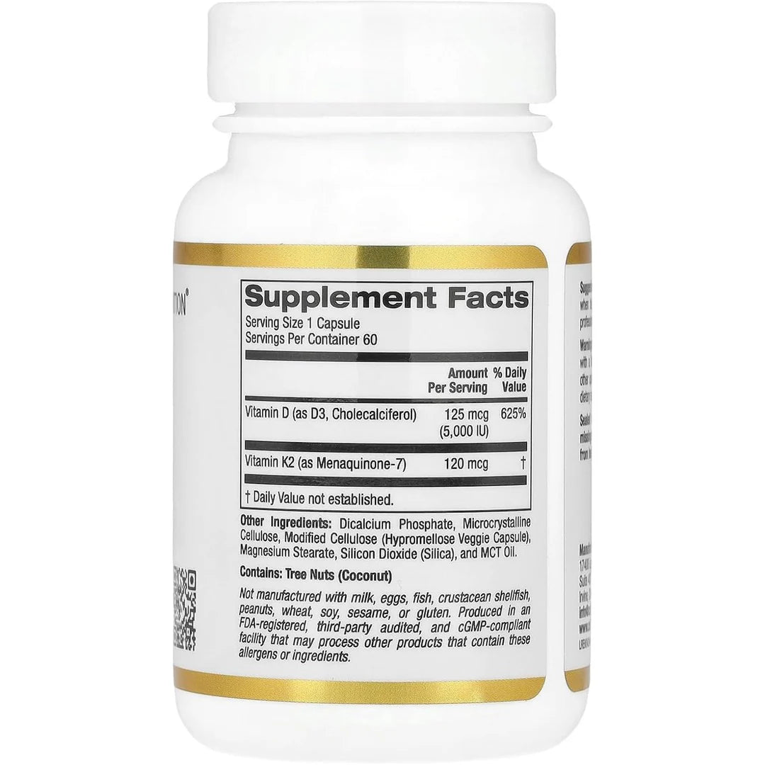 California GOLD Nutrition Vitamin D3 (5000 iu) + K2 60 veg capsules